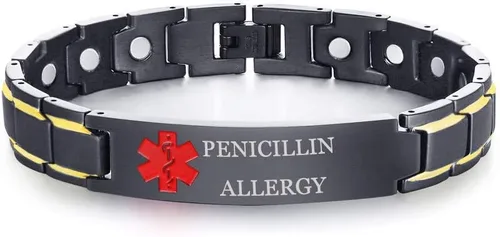 Vista 14 de XUANPAI Pulseras de alerta médica para hombres y mujeres con grabado gratuito ajustable de acero inoxidable para emergencias médicas