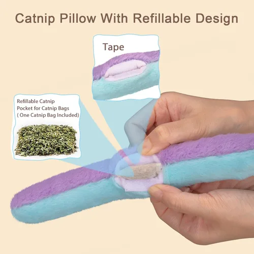 Vista 5 de Retro Shaw Almohada recargable de juguetes de hierba gatera, cuerdas para masticar para gatos, juguete de limpieza de dientes seguro para gatitos
