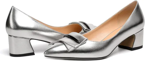 Vista 4 de YODEKS Zapatos de tacón grueso para mujer, tacón de bloque bajo, punta puntiaguda, zapatos de tacón para el trabajo, casual, vida diaria, fiesta