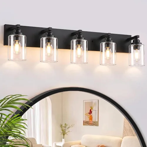 Vista 10 de Accesorios de iluminación de baño de granja, luces de tocador rústicas de 3 luces en madera para baño, iluminación de apliques de pared vintage