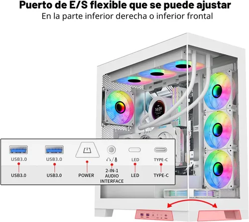 Vista 3 de SAMA NEVIEW 4503 Chasis Mid Tower para PC con paneles de vidrio templado dobles, ventiladores ARGB de 4×120mm preinstalados, chasis ATX de alto