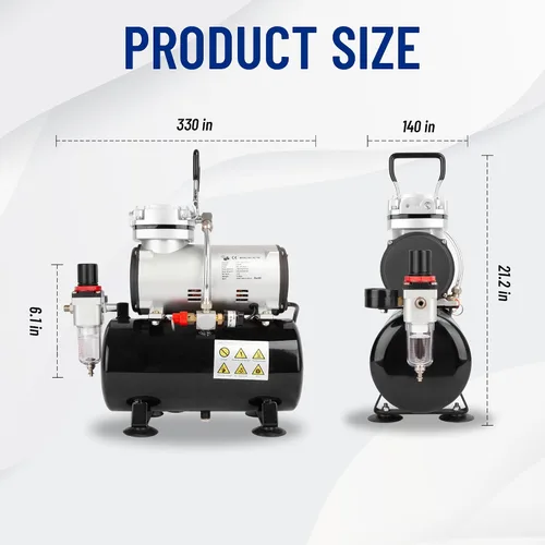 Vista 7 de Timbertech Compresor de aerógrafo, mini compresor AS186 sin aceite de un solo pistón de alto rendimiento con tanque de 3L, regulador, trampa