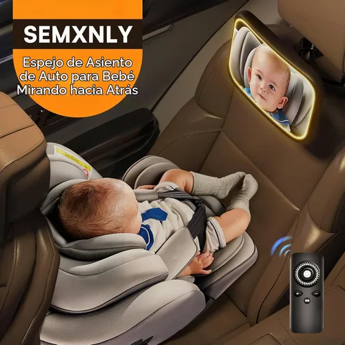 Vista 8 de Espejo de coche recargable para bebé con luz – Espejo para bebé en coche con control remoto, espejo de coche para bebé estable gancho clip