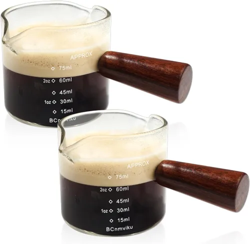 Vista 7 de 1 paquete de jarra medidora de triple pico doble con taza de leche con mango de madera 75ML vasos de chupito de espresso partes de vidrio