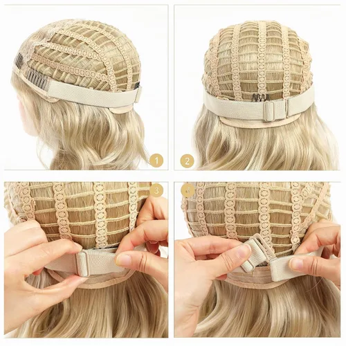 Vista 6 de Correas ajustables para pelucas y hacer pelucas, bandas elásticas ajustables (beige, 1 pulgada x 10 unidades)