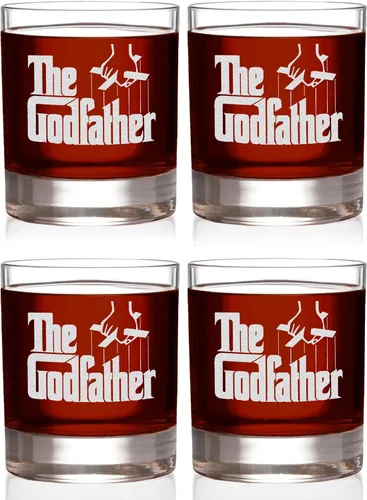 Vista 8 de Vaso de whisky oficial de Godfather Etched Rocks, con logotipo y cita "I'm gonna make him an offer he can't refuse", cristalería artesanal de alta