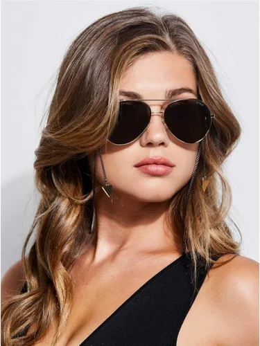 Vista 2 de GUESS Gafas de sol aviador con cadena para mujer, Oro