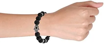 Vista 5 de Talisman Amuleto apilable piedras preciosas ojo de tigre nuevo jade serpentina negro lava Rock Hamsa mano estiramiento pulsera para mujeres hombres