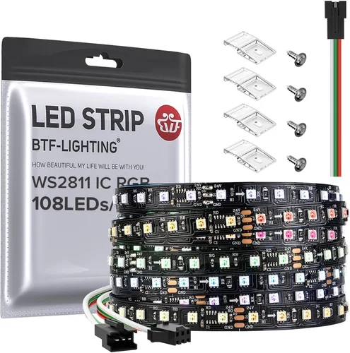 Vista 13 de BTF-LIGHTING Tira de luz LED RGB WS2811 direccionable de 2835SMD con color persiguiendo 9.8 pies DC24V 108LED/m 18píxeles/m 8mm de ancho IP65