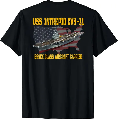 Vista 2 de USS Intrepid CVS-11 - Camiseta para portaaviones y veteranos, Negro