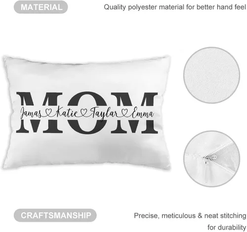 Vista 4 de Fundas de almohada lumbar personalizadas para el Día de la Madre con nombres de los niños, 12 x 20 pulgadas, funda de cojín rectangular decorativa