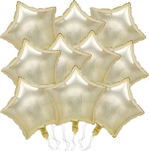 Vista 31 de Globos de papel de aluminio con forma de estrella de arena beige, marrón y blanco, 10 globos de Mylar en forma de estrellas de 18 pulgadas