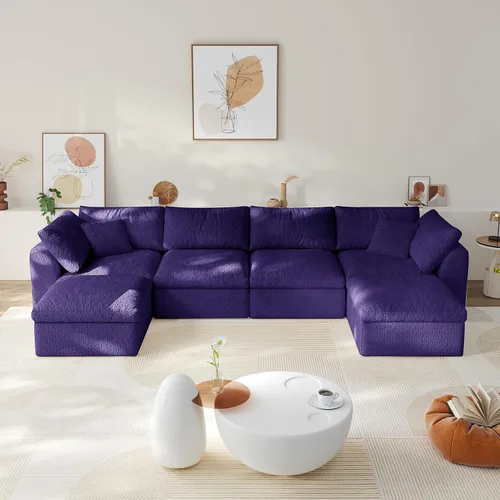 Vista 18 de Sofá modular de nube sin hueso de 108 pulgadas con asiento profundo para sala de estar, sofá en forma de L con otomana, tela de copo de nieve y Negro