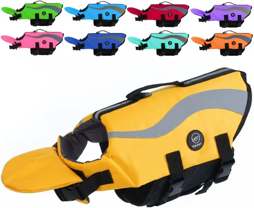 Vista 8 de EMUST Chaleco salvavidas para perros, chaleco salvavidas reflectante para nadar con 4 bolsillos, chaleco flotante para perros pequeños, medianos