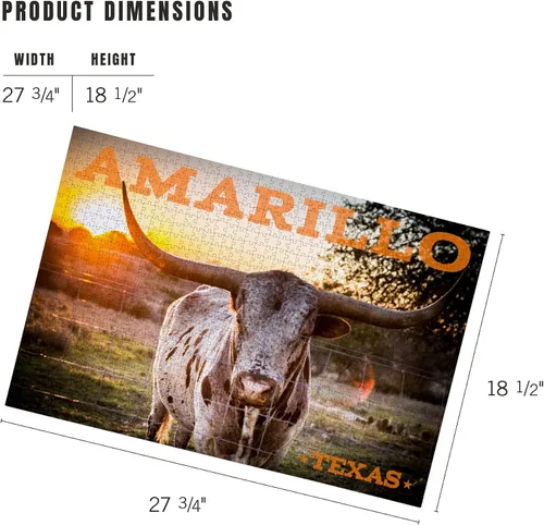 Vista 6 de Lantern Press Rompecabezas de 1000 piezas, Amarillo, Texas, Longhorn y Sunset