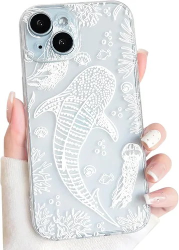 Vista 112 de NITITOP Funda para iPhone 13 Clear Sea Animal - Pez negro Pescado Negro