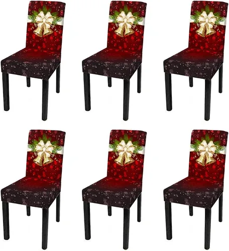 Vista 45 de XMNTG Juego de 6 fundas para sillas de Navidad, con estampado de ciervos, decoración de Navidad, fundas extraíbles para sillas antideslizantes Negro