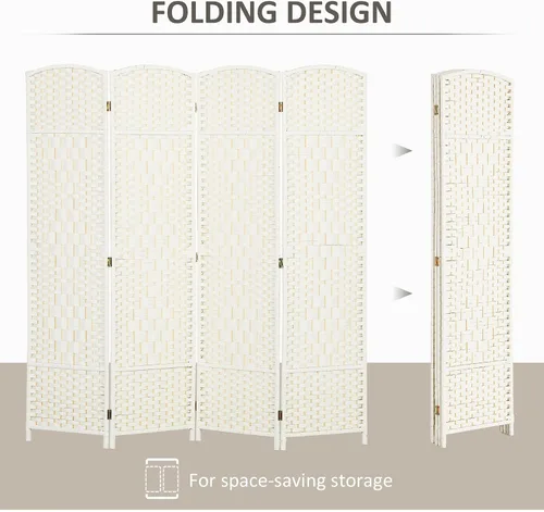 Vista 4 de 4Panel 6ft Wood Folding Privacy Room Divider Freestanding White Premium Wood Finish Easy Adjustability Spacious Configuration