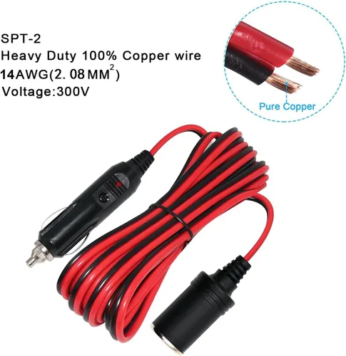 Vista 2 de Cable de extensión para encendedor de cigarrillos, enchufe de 13 pies – 14 AWG cable de cargador de automóvil de 12-24 V, enchufe macho a enchufe