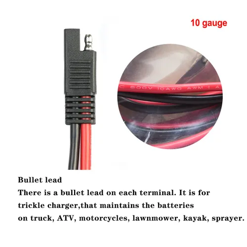 Vista 2 de Paquete de 5 arneses de cables de desconexión rápida polarizados de calibre 10 de 2 pines, conector SAE, cable de conexión tipo bala