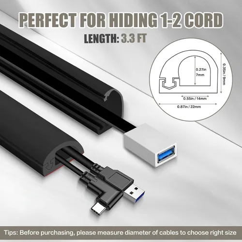 Vista 7 de Cubierta de pared para cable, 39 pulgadas, autoadhesivas, para cables en la pared, cable de extensión para piso, TV montada, cavidad del hogar