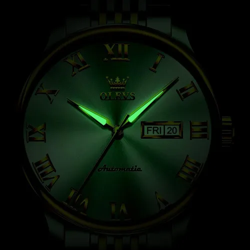 Vista 5 de OLEVS Relojes automáticos para hombre, cuerda automática, mecánico, de lujo, vestido de pulsera, acero inoxidable, impermeable, luminoso, fecha