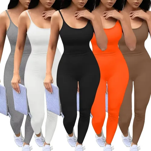 Vista 6 de EOJN Enterizo de una pieza para mujer, sin mangas, bodycon, para yoga, sexy, body
