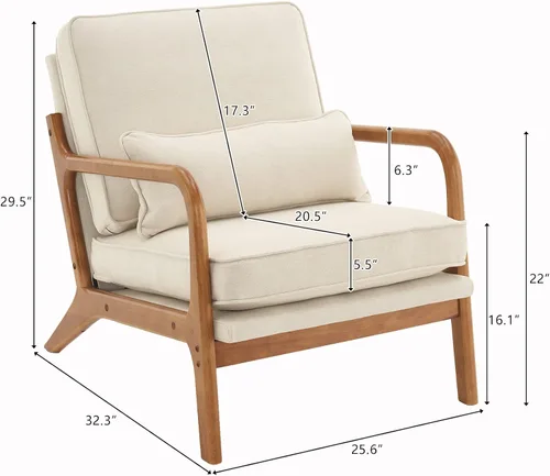 Vista 2 de Silla de ocio con reposabrazos y patas de madera maciza, silla de sala de estar moderna de mediados de siglo, sofá individual, para sala de estar