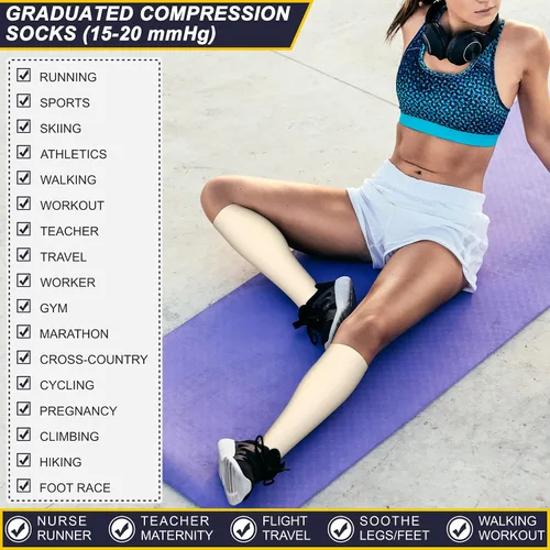 Vista 5 de Calcetines de compresión para mujeres y hombres (6 pares) 15-20 mmHg son para atletismo, correr, montar, viajar, enfermería médica, mejor apoyo