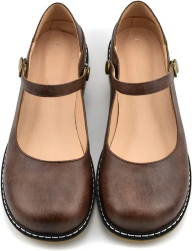 Vista 7 de 100FIXEO Women Buckle Ankle Strap Mary Jane Flat Shoes