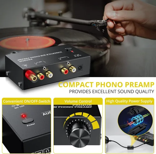 Vista 6 de PROZOR Pre amplificador para tocadiscos Audiophile M/M Phono Negro