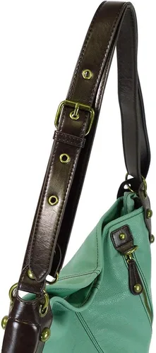Vista 7 de Chala Bolsos de mano, estilo casual, suave, grande hombro o bolso cruzado con llavero, color verde azulado, Búho