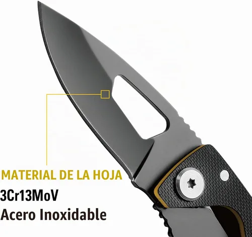 Vista 4 de CAT Cuchillo plegable de esqueleto, mango G10, hoja de acero inoxidable 3Cr13MoV, Liner-Lock, EDC cuchillo de campamento al aire libre