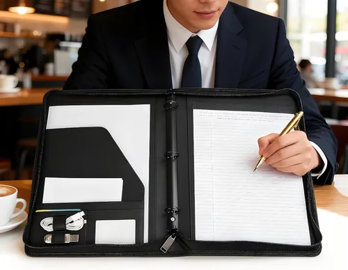Vista 3 de Yodo Carpeta de 3 anillos con cremallera, organizador ejecutivo profesional para documentos, currículum, reuniones de negocios y entrevistas, se