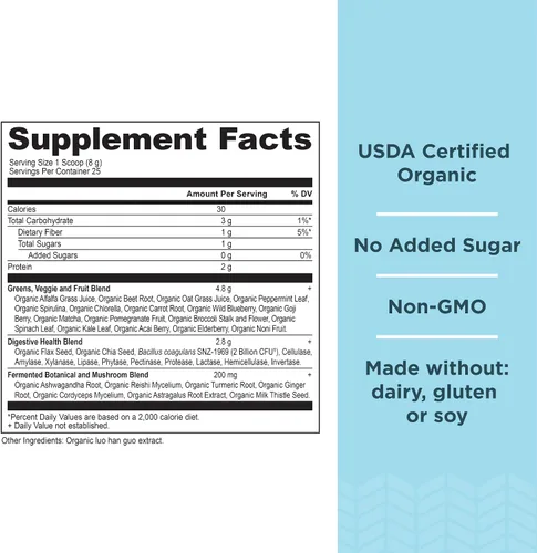 Vista 2 de Ancient Nutrition Polvo orgánico SuperGreens, 25 porciones + polvo de proteína de colágeno múltiple, sin sabor, 45 porciones