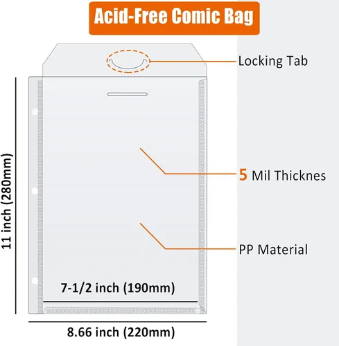 Vista 4 de Bolsas para cómics, fundas para encuadernación de cómics, paquete de 12 bolsas protectoras para cómics