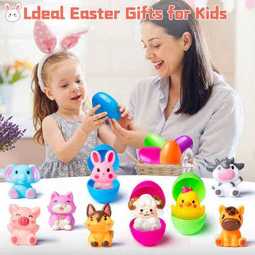 Vista 7 de Huevos de Pascua precargados con juguetes, paquete de 12 huevos de Pascua precargados con marionetas de dedo, ideales para caza de huevos de Pascua