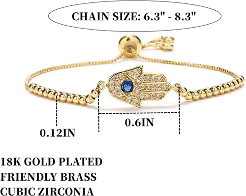 Vista 5 de Evil Eye Bracelets Hamsa Bracelet - 18K Gold Plated Adjustable Eye of Protection Bracelet Silver Evil Eye Amulet ojo Bracelet Gold Evil Eye Jewelry