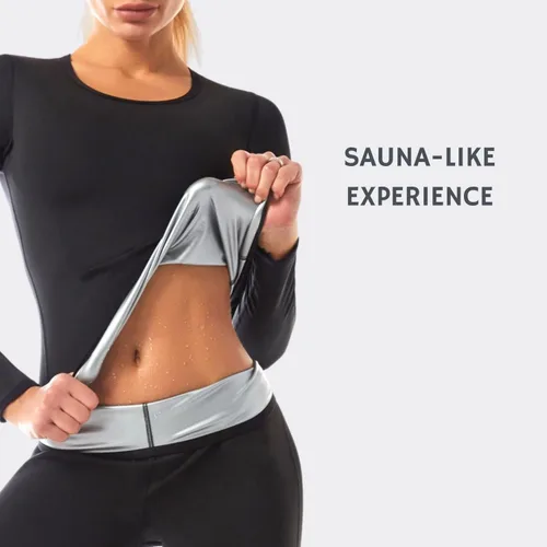 Vista 2 de Nano Hertz Traje de sudor para sauna, moldeador de cuerpo, camiseta de manga larga para mujer
