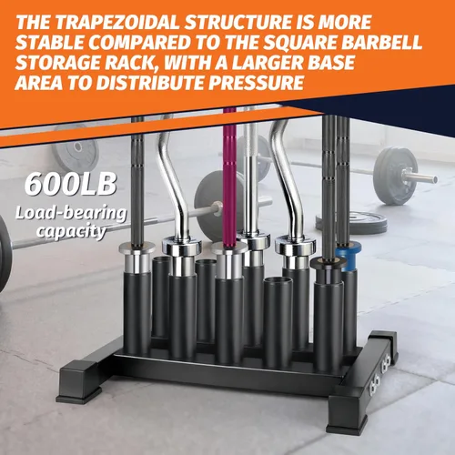 Vista 7 de EVERYMATE Vertical Barbell Rack - Heavy-Duty Steel Organizer, Barbell Holder Floor Stand, Fits 2" Olympic Bars with Scratch-Resistant Inserts
