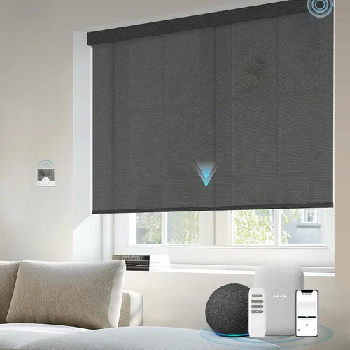Vista 35 de Motorized Light Filtering Shades Compatible with Alexa Google Smart Blinds Automatic Window Shade Remote Control 70% Blackout Sunny Black