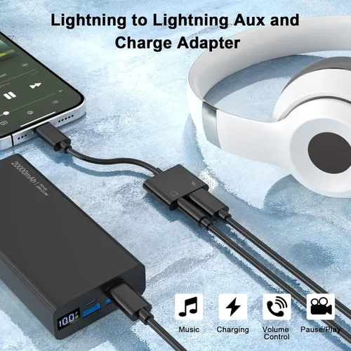 Vista 2 de Apple MFi Certified 2-in-1 Lightning to 3.5mm Headphone Jack Adapter,3Pack iPhone Aux and Charger Adapter & Audio Splitter Dongle for Car