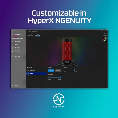Vista 9 de HyperX QuadCast 2 - Micrófono USB para juegos, transmisión y podcasting, con controles integrados, iluminación LED, soporte de choque extraíble, PC