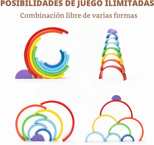 Vista 3 de TUOWITA Juguete apilable de madera arco iris, juego grande de arco apilador de madera, bloques de construcción de arco Montessori, bloques de Extra