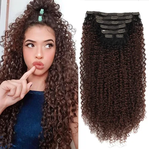 Vista 14 de Extensiones de cabello sintético con clip, extensiones de cabello sintético negro y rubio miel, extensiones de cabello rizado Jerry para mujeres