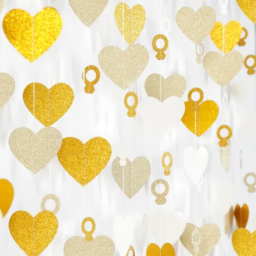 Vista 17 de Guirnalda de corazones para decoración de fiesta en negro, blanco y plata - 52 pies para cumpleaños de 21 años, víspera de Año Nuevo, fondo Blace