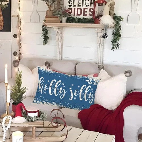 Vista 4 de Holly Jolly - Fundas de almohada navideñas de copos de nieve azul claro, decoración de casa de campo, funda de almohada de 12 x 20 pulgadas, fundas