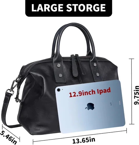 Vista 4 de Iswee - Bolso de hombro de cuero genuino, bolso tote con diseño de morral, con asa superior, bolso de gran capacidad, bolso cruzado
