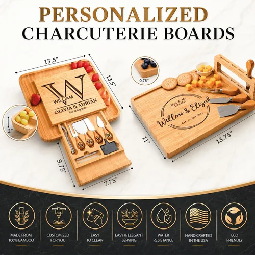 Vista 7 de Juego de tablas para embutidos personalizadas, tabla de queso grande personalizada, tabla para embutidos para boda, aniversario, cumpleaños