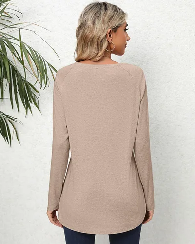 Vista 4 de Ficerd 2 Pack Women's Long Sleeve Shirts, Loose Fit Crew Neck Tunic Tops Loose Fit Side Split Basic Pullover Tee Shirts